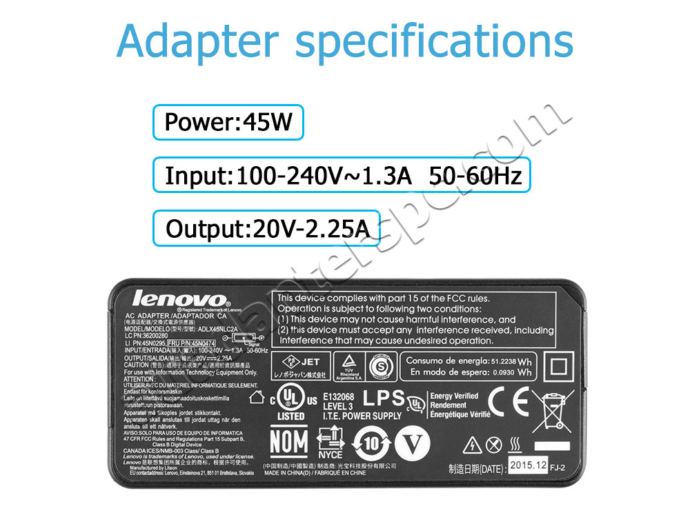 45W Adapter Charger Lenovo B40 B50 + Free Cord