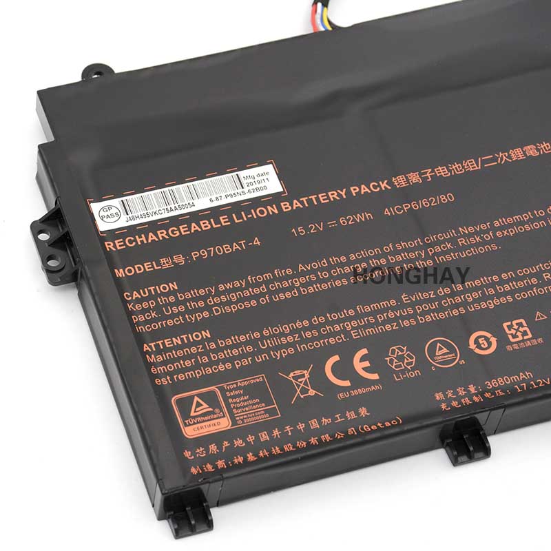 3680mAh 62Wh 4-Cell Clevo P970RF P960ED Battery